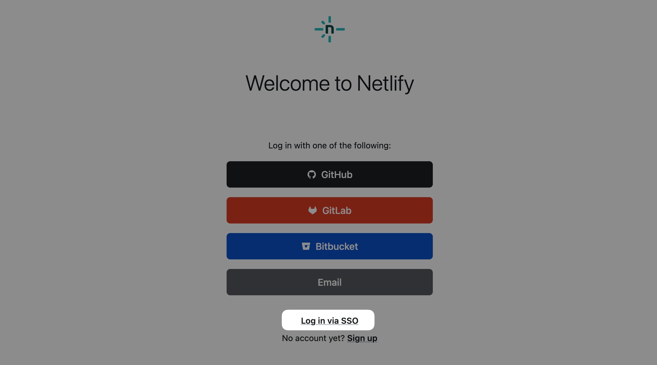 The standard Netlify login interface includes a link to log in using SSO.