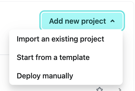 Projects page showing add new project menu with the Start from template option
