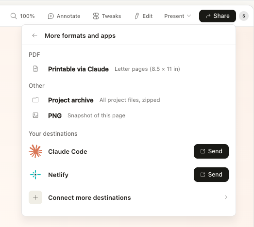 Netlify shown under Your destinations with a Send option