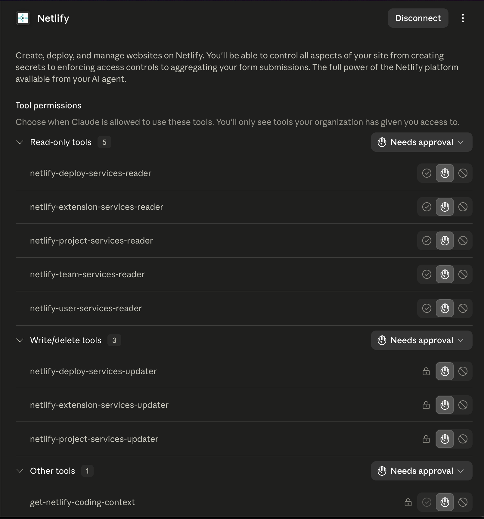 Claude Web Netlify connector permissions