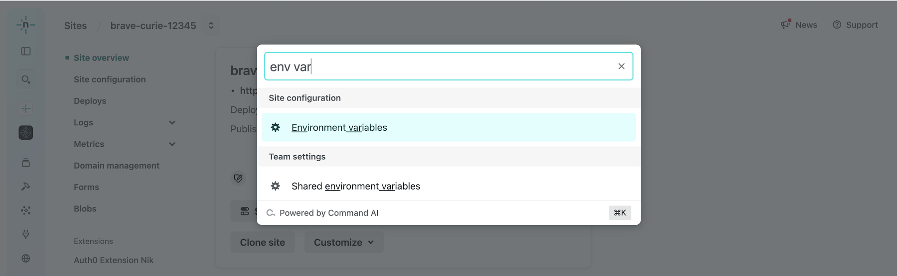 Changing a site’s environment variables.