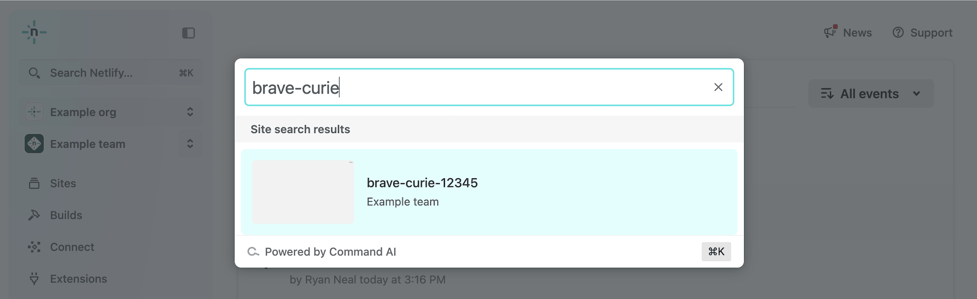 Command Palette Netlify Docs