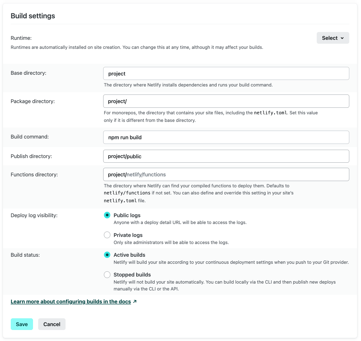 configure builds edit build settings ui