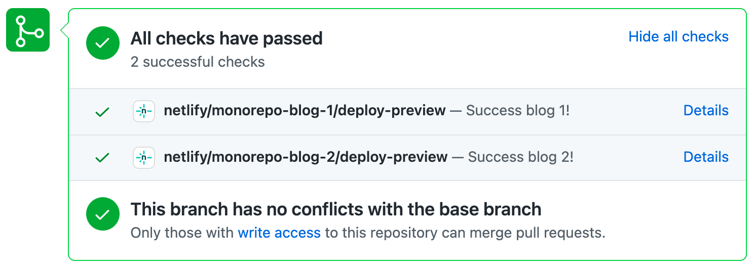 Multiple Deploy Preview status checks per pull request.