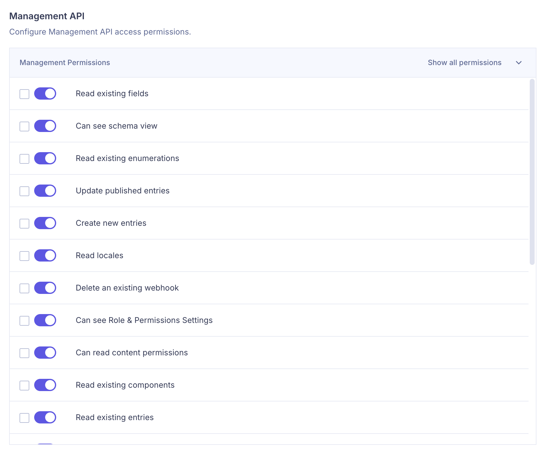 Management token management permissions.