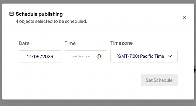 Schedule publishing modal.
