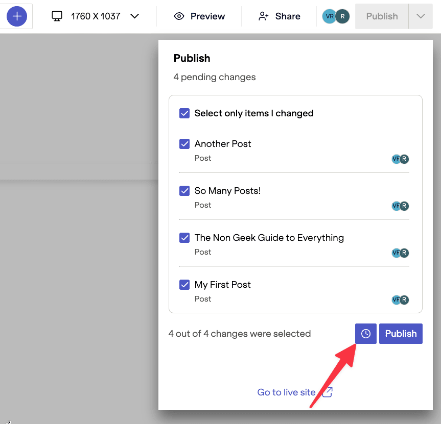 Publishing modal with scheduled trigger.
