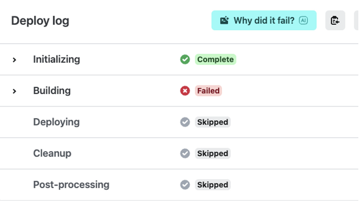 Deploy log example where to expand failure