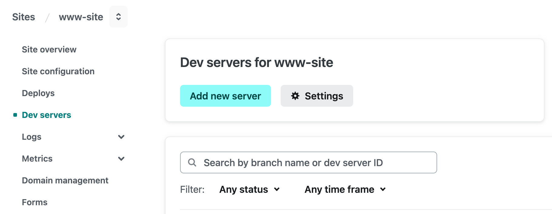 Dev Servers Section