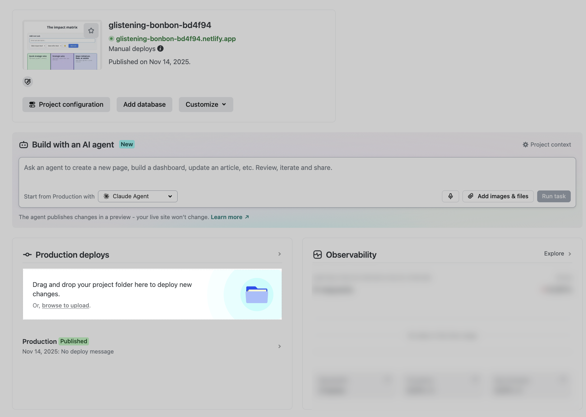 Drag and drop option highlighted from project overview