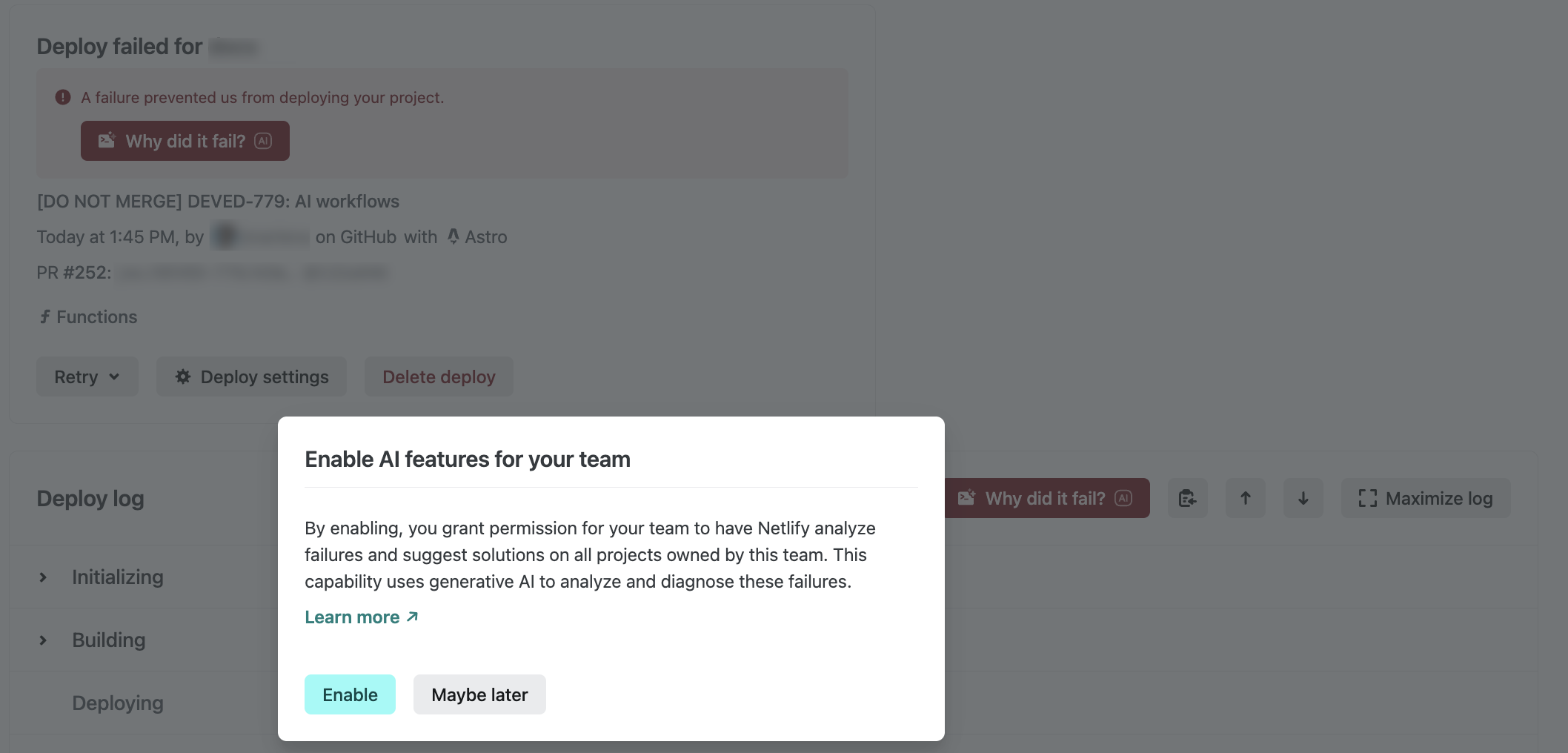 Prompt to enable AI features