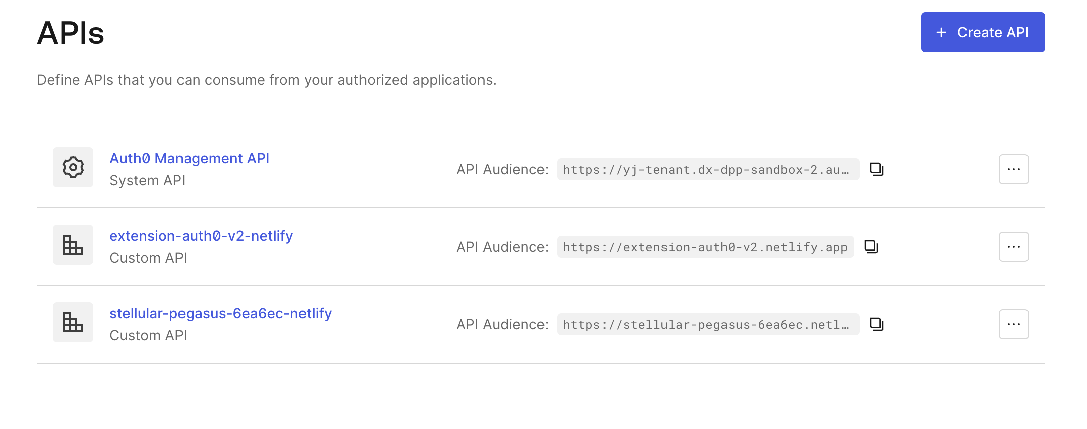 Auth0 UI APIs list