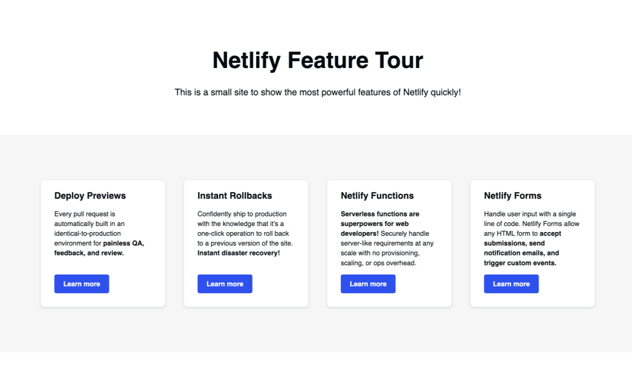 Netlify Feature Tour.