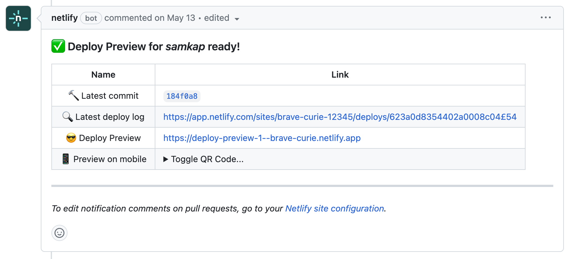 Comment from netlify bot.
