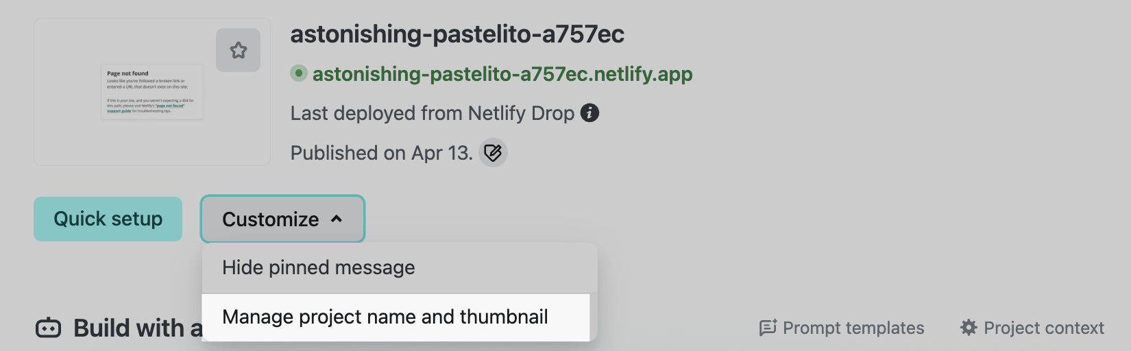 Customize options for renaming your project and uploading a cover image