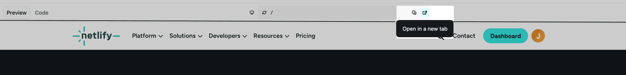 Toolbar at the top of the inline Agent Runners preview showing Copy link and Open in new tab options