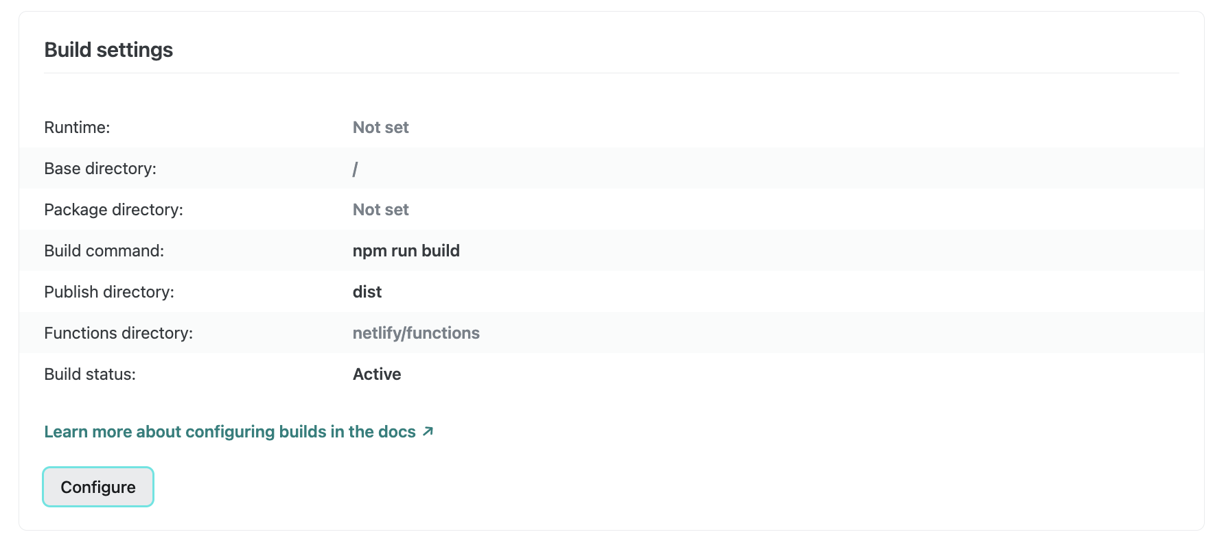 Publish directory example in Build settings UI