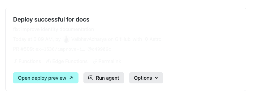 Run AI agent button on deploy details page