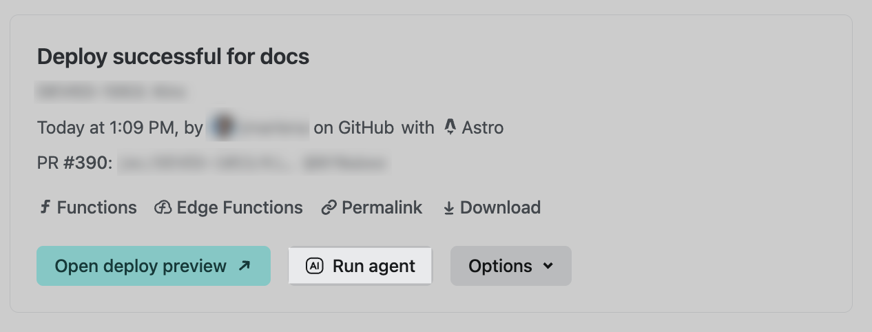 Run Agent button for Deploy Preview