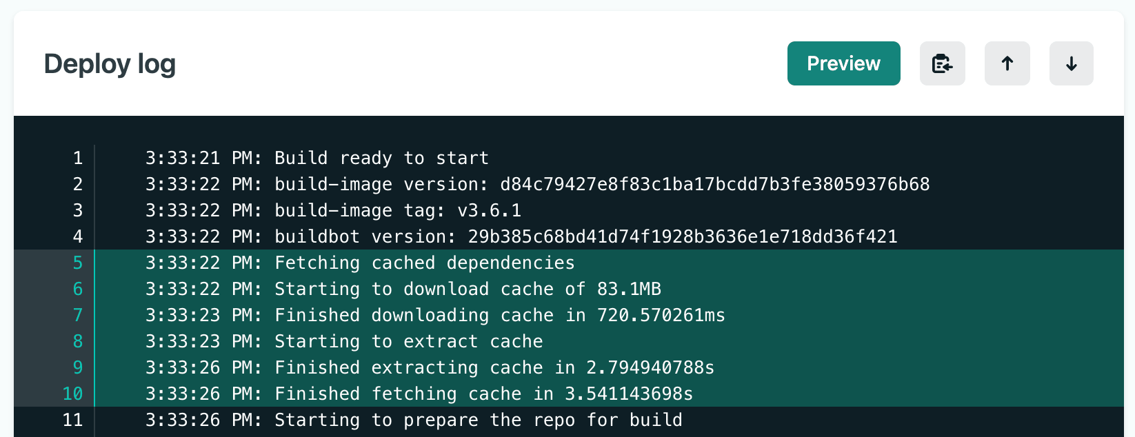 selected deploy log lines.