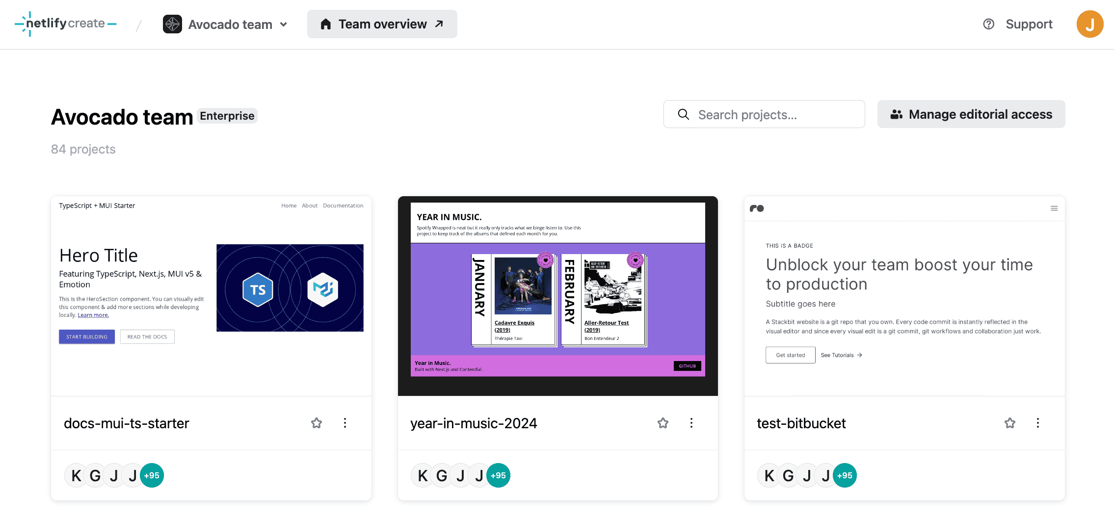 visual editor dashboard showing sites with visual editing enabled