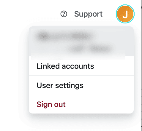 Linked accounts option and user settings option from visual editor dashboard drop-down menu