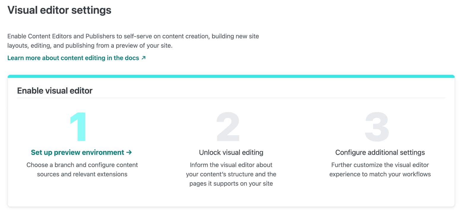 visual editor settings showing guided UI setup