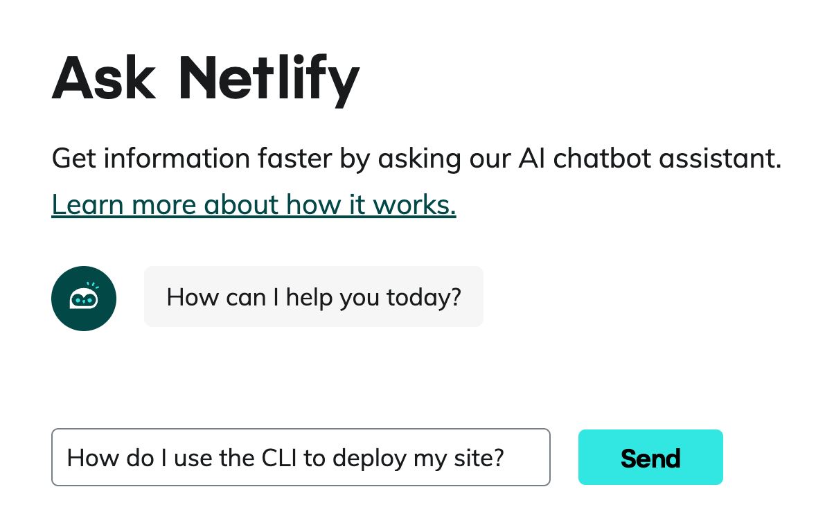 AI chatbot with example query ready to send.
